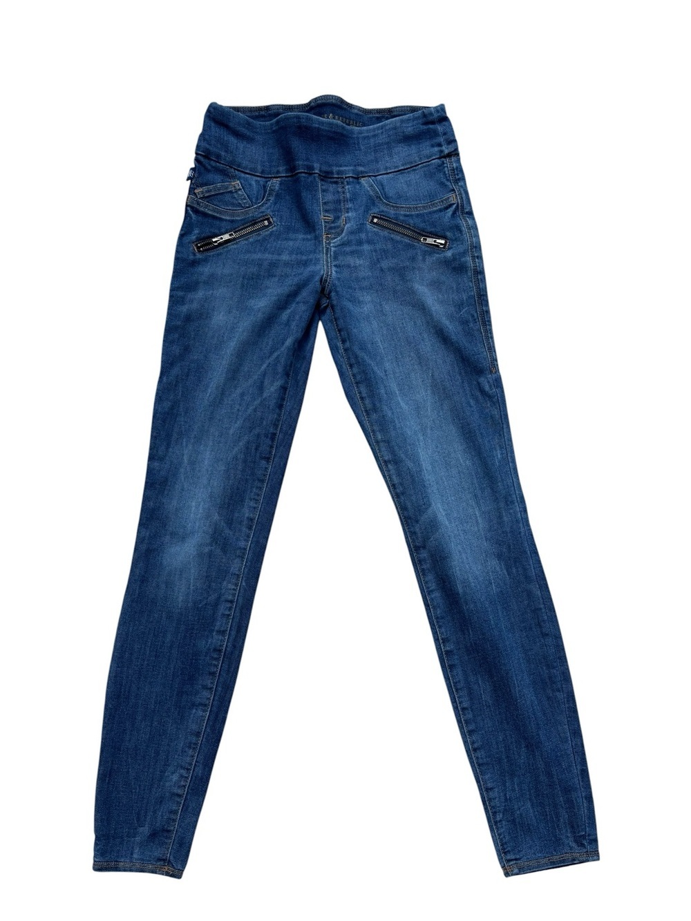 Rock & Republic Jeans, Moto Pull-On Denim, Jeggings Zippers, Blue, Size 4, Y2K